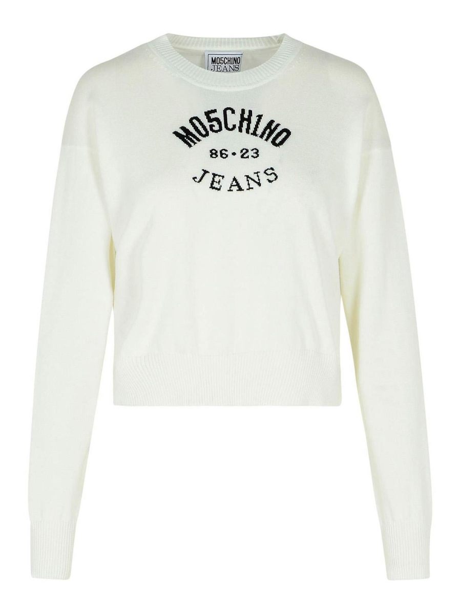 Moschino Jeans Pull Col Rond - Blanc