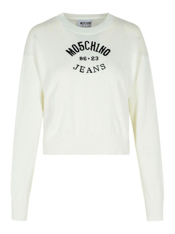 Moschino Jeans Pull Col Rond - Blanc