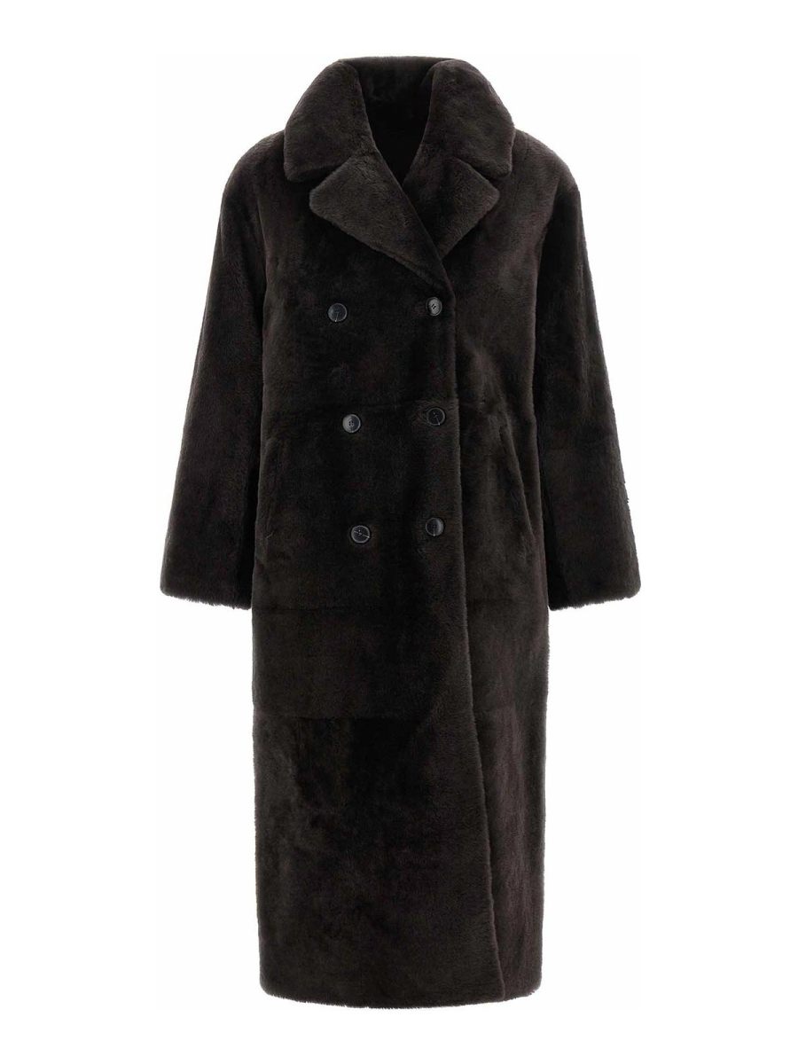 Yves Salomon Manteau Court - Marron