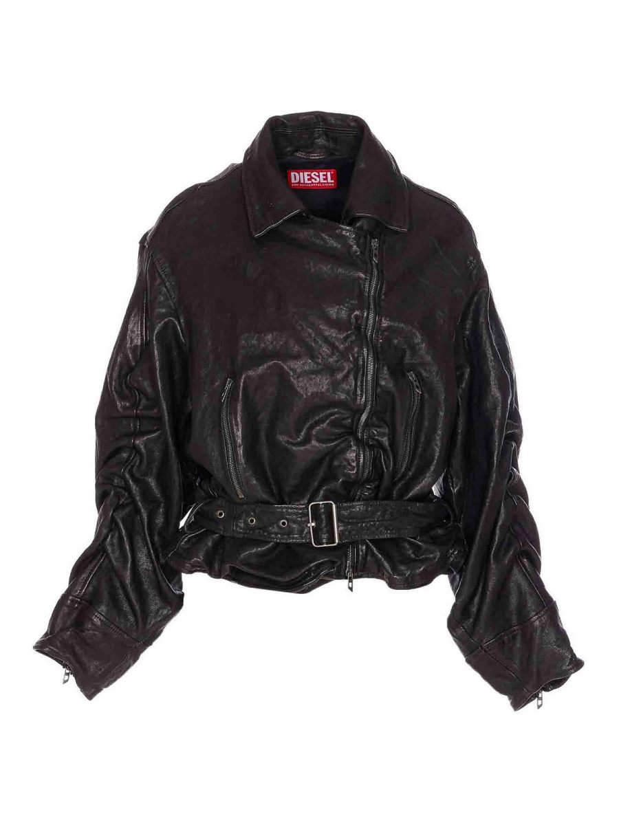 Diesel Blouson En Cuir - Noir