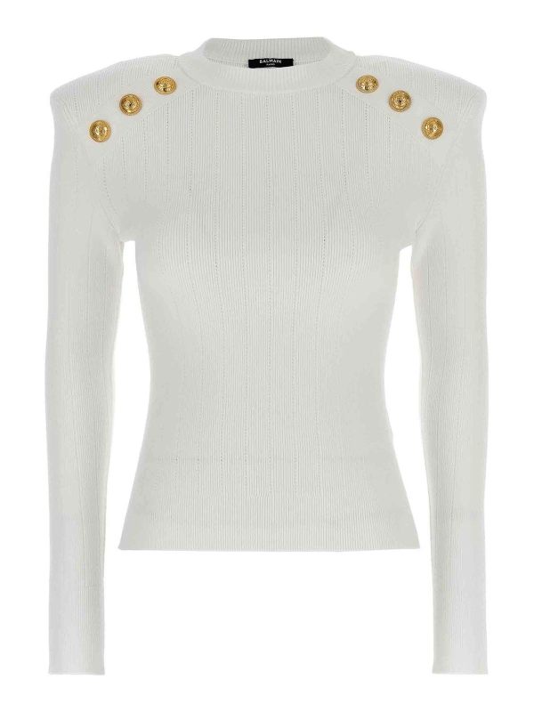Balmain Pull Col Rond - Blanc