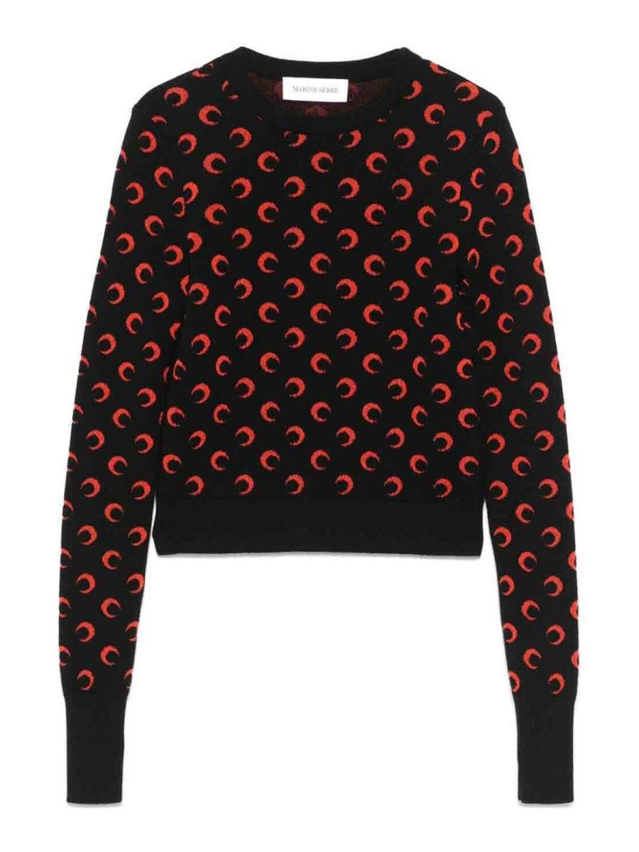 Marine Serre Pull Col Rond - Noir