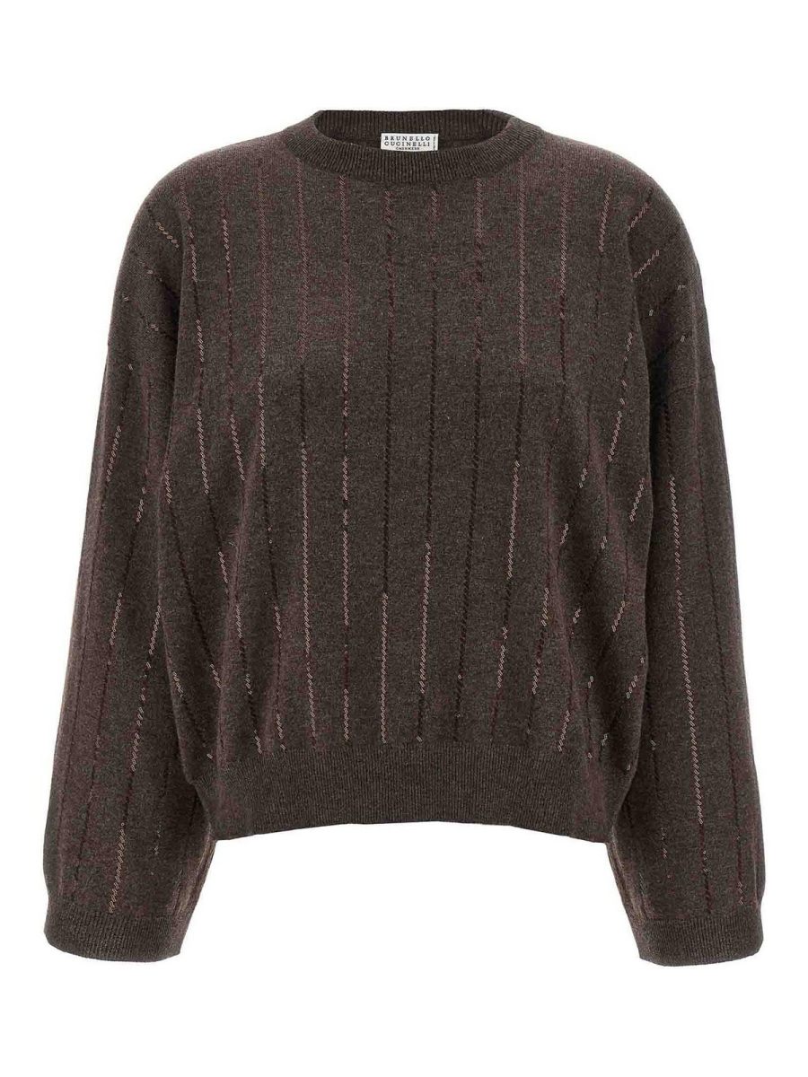 Brunello Cucinelli Pull Col Rond - Marron