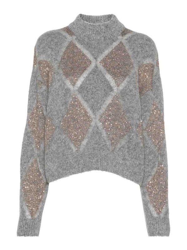 Brunello Cucinelli Pull Col Roulé - Gris
