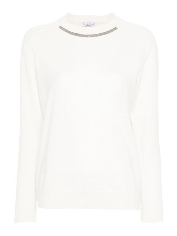 Brunello Cucinelli Pull Col Rond - Blanc