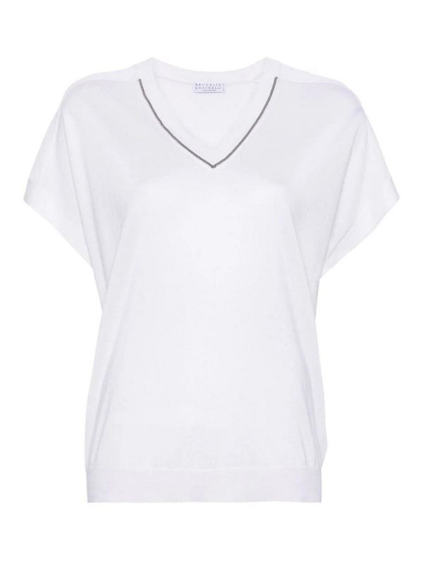 Brunello Cucinelli Pull Col Rond - Blanc