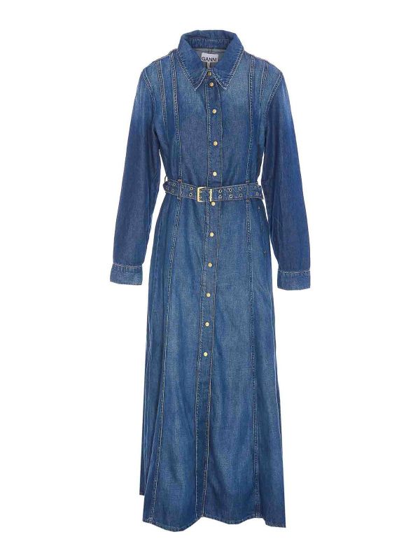 Ganni Robe Au Genou - Bleu