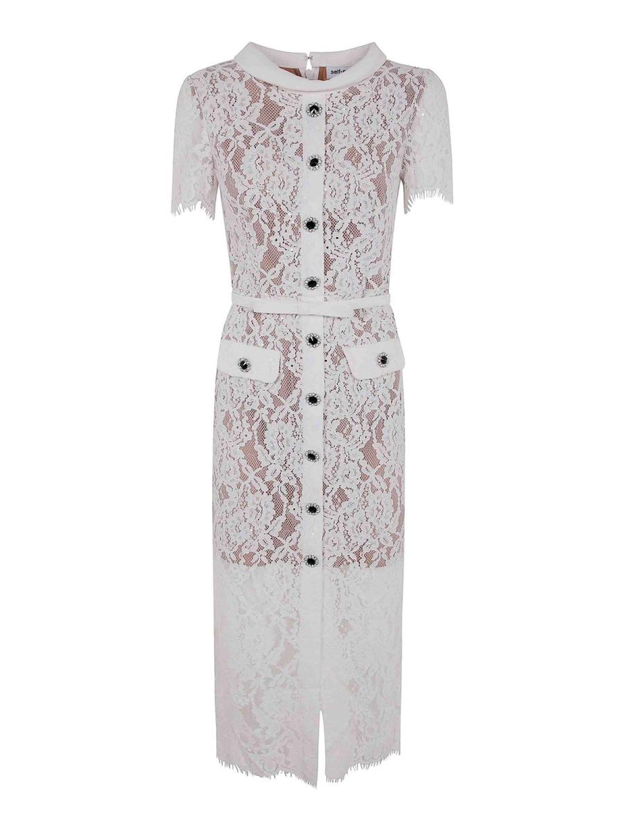 Self Portrait Robe Au Genou - Blanc