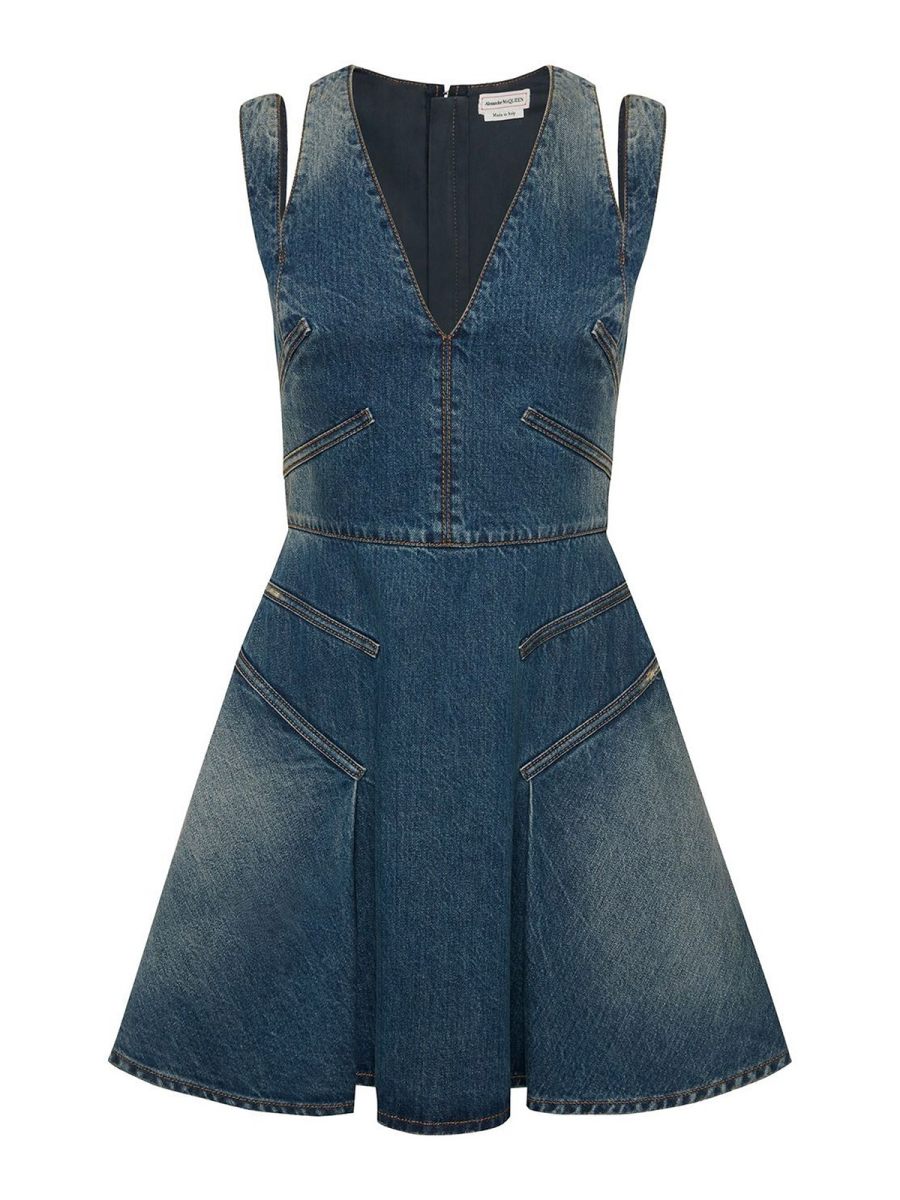 Alexander Mcqueen Robe Courte - Bleu