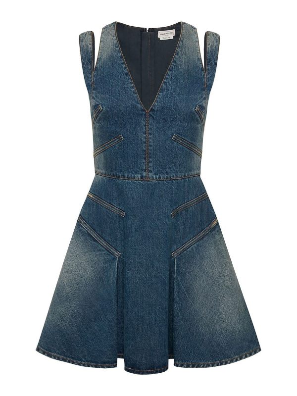 Alexander Mcqueen Robe Courte - Bleu
