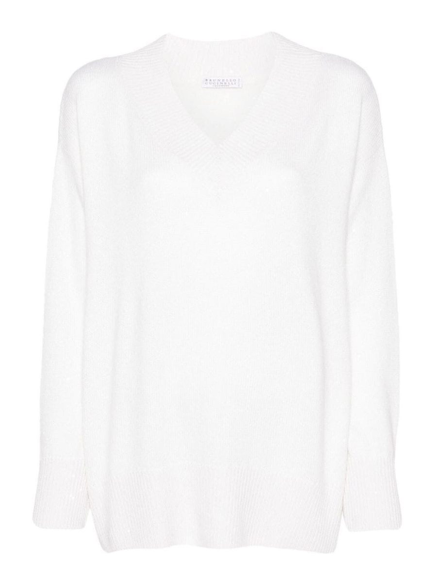 Brunello Cucinelli Pull À Col V - Blanc