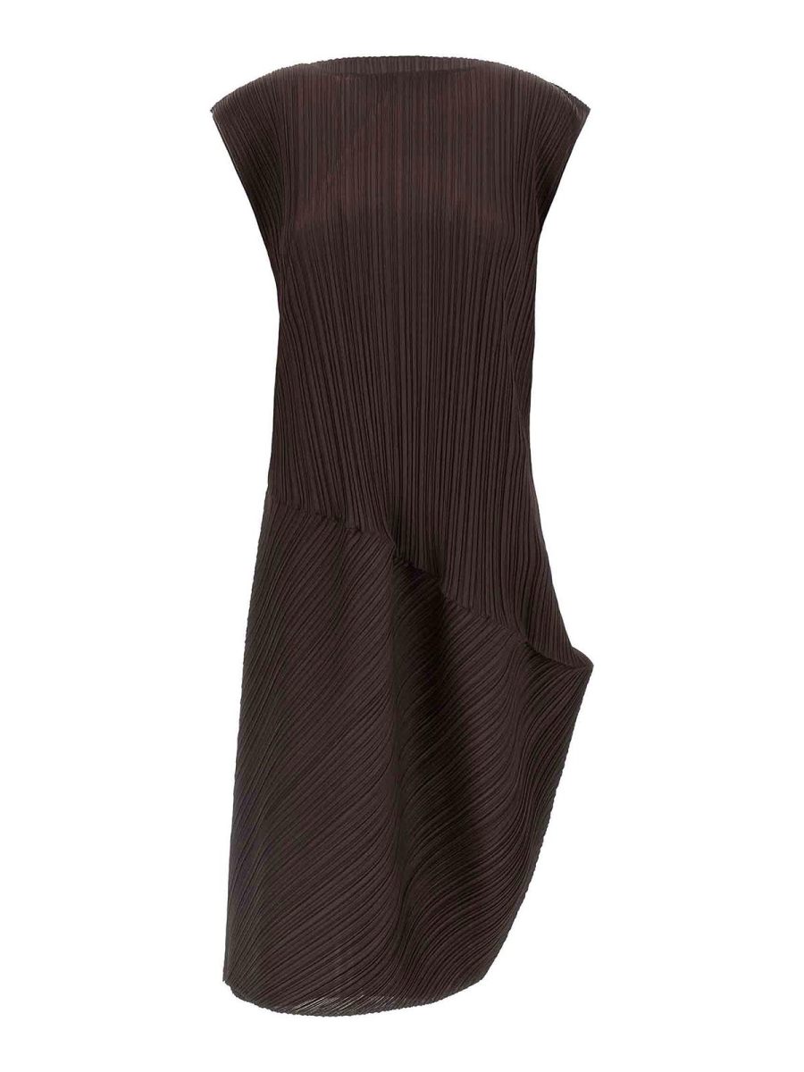 Pleats Please Issey Miyake Robe Au Genou - Marron