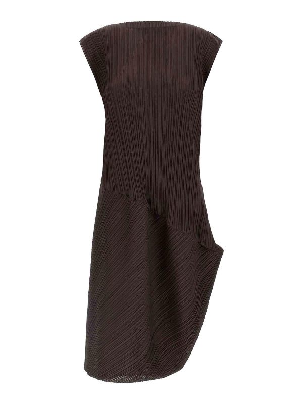 Pleats Please Issey Miyake Robe Au Genou - Marron