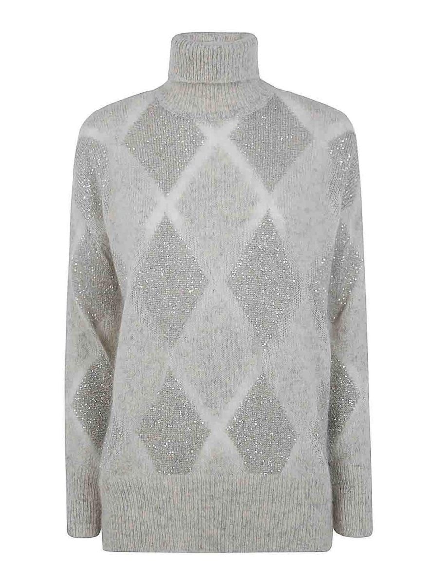 Brunello Cucinelli Pull Col Roulé - Gris