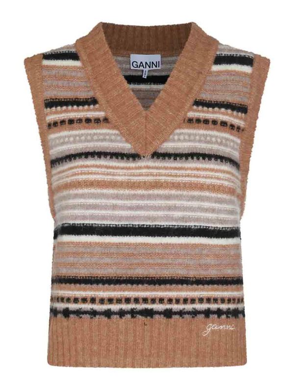 Ganni Pull Col Rond - Marron