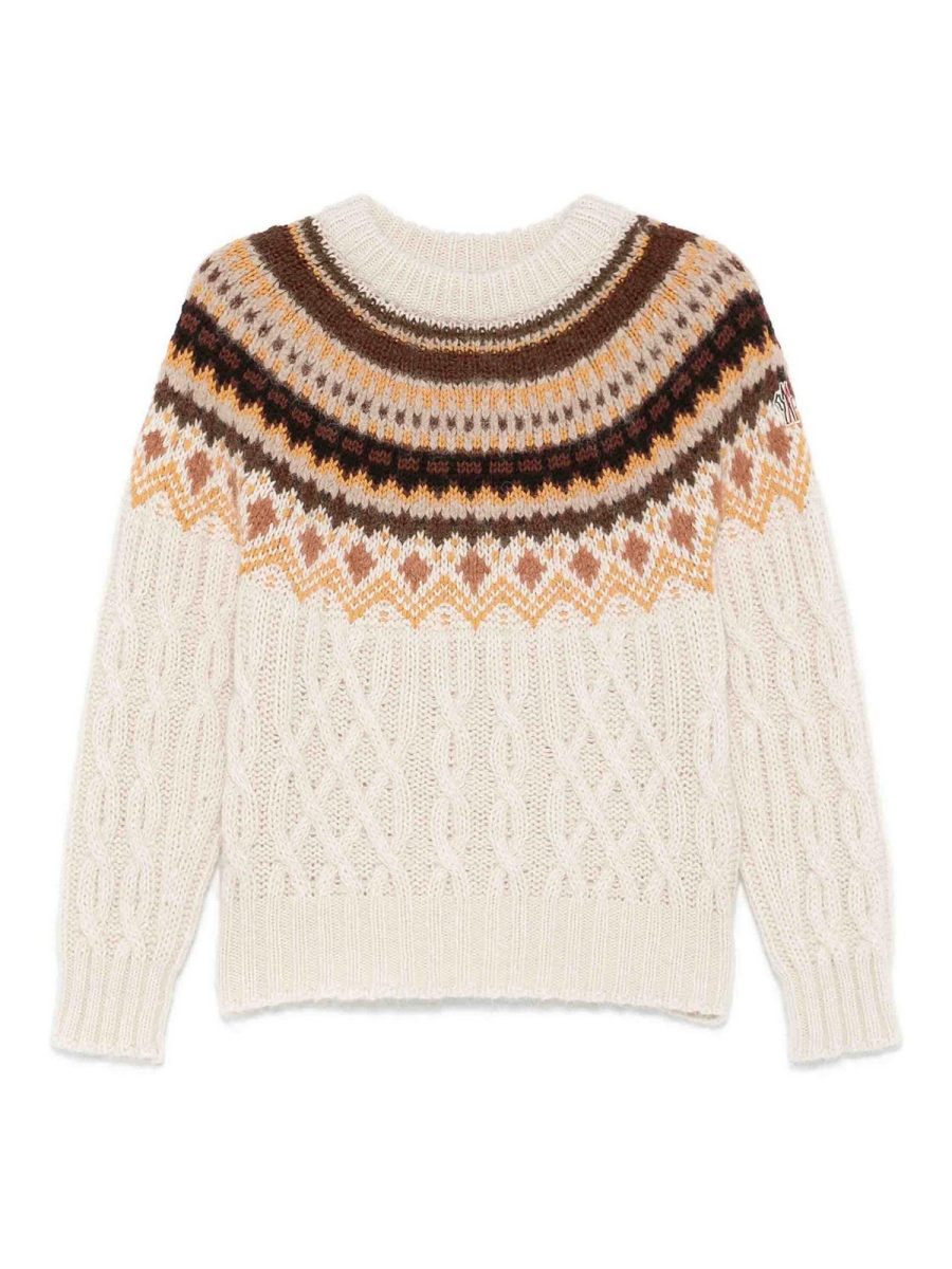 Moncler Pull Col Rond - Beige Clair