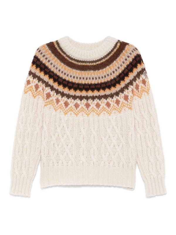 Moncler Pull Col Rond - Beige Clair