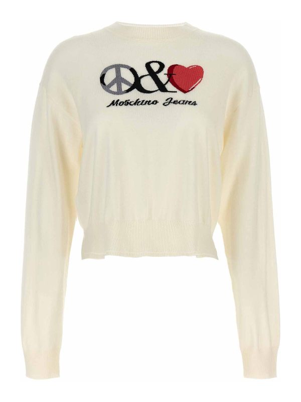 Moschino Jeans Pull Col Rond - Blanc