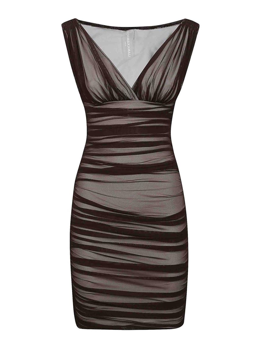 Norma Kamali Robe Au Genou - Marron Foncé