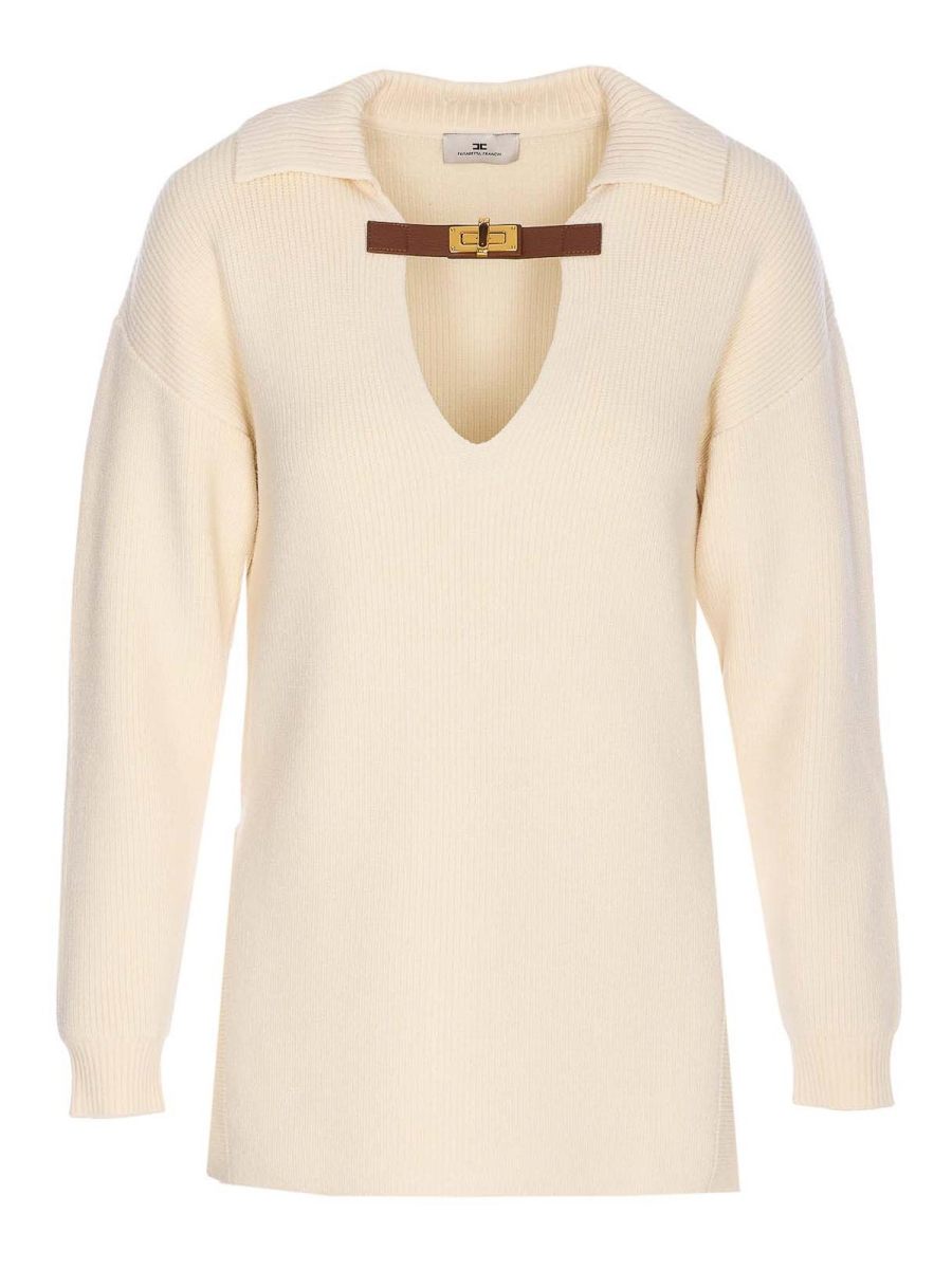 Elisabetta Franchi Pull Col Rond - Blanc