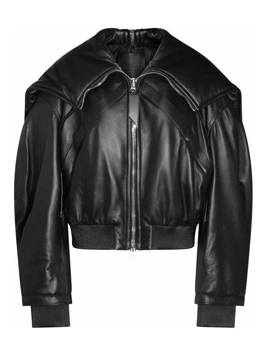 The Attico Blouson En Cuir - Noir