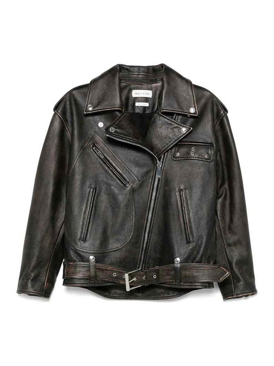 Alexander Mcqueen Manteau En Cuir - Camel