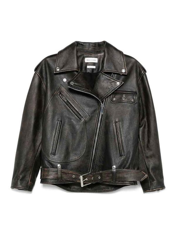 Alexander Mcqueen Manteau En Cuir - Camel