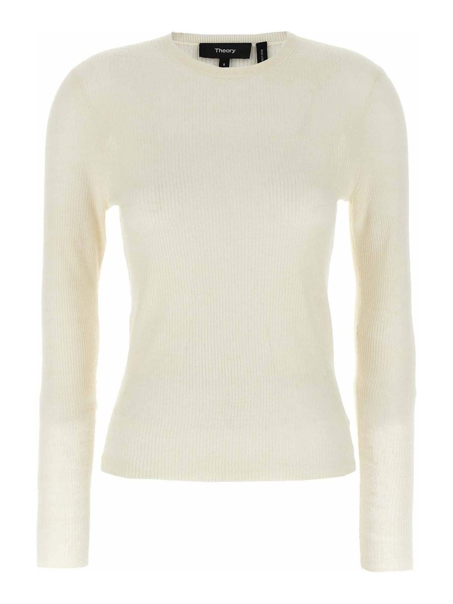 Theory Pull Col Rond - Blanc