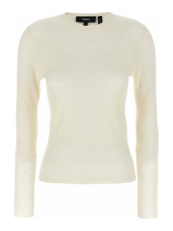 Theory Pull Col Rond - Blanc