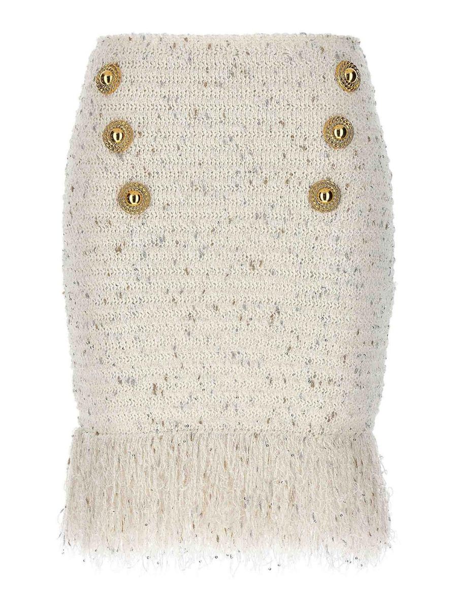 Balmain Jupe Midi - Blanc