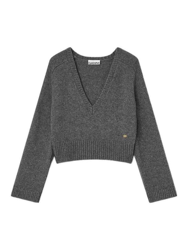 Ganni Pull À Col V - Gris