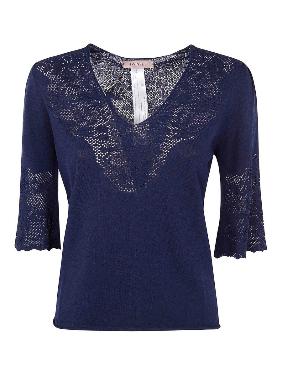 Twinset Pull Col Rond - Bleu