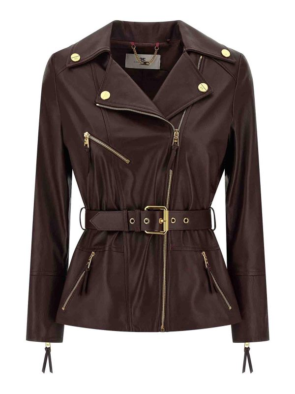 Elisabetta Franchi Blouson En Cuir - Rouge Brun