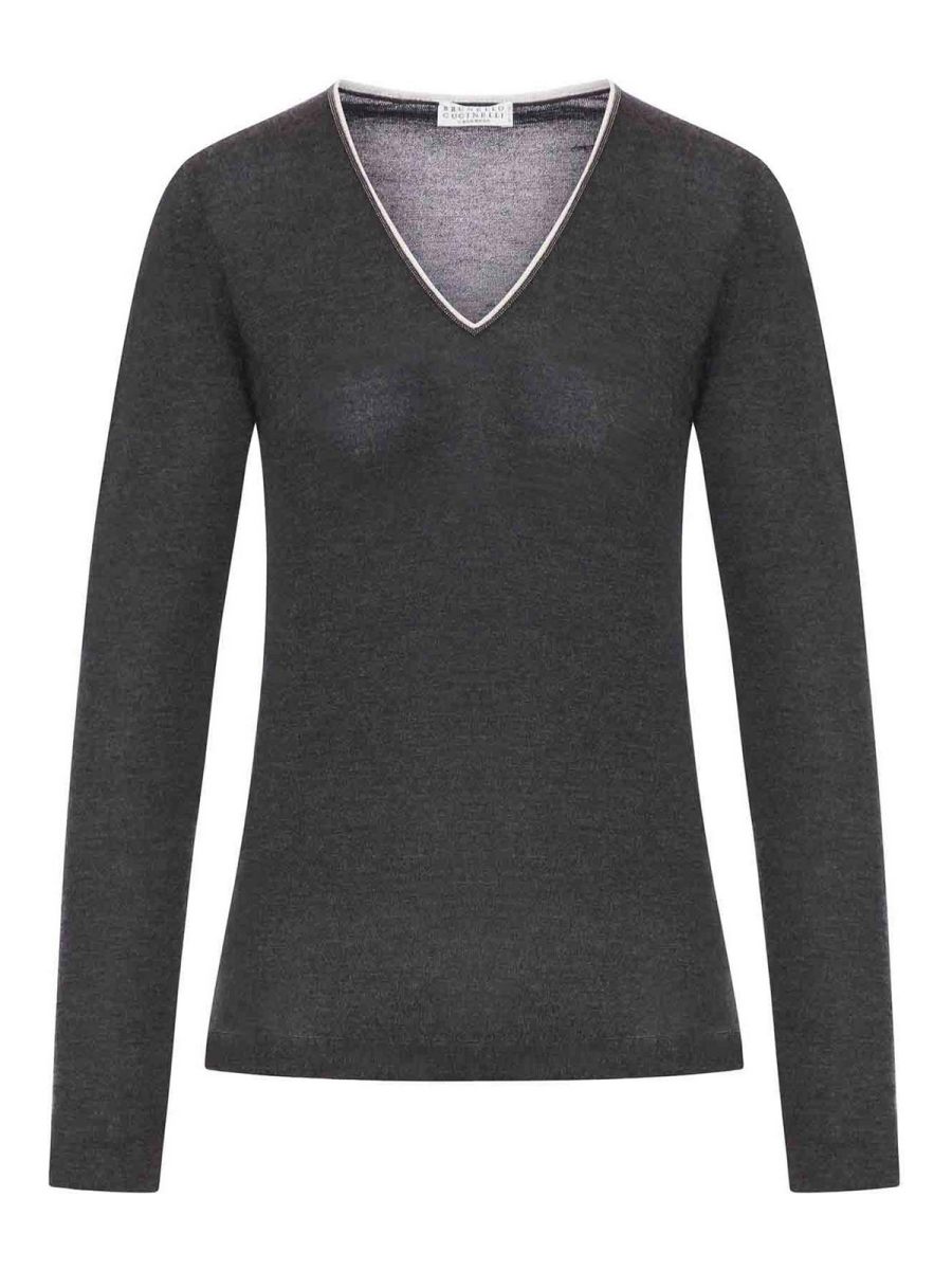 Brunello Cucinelli Pull Col Rond - Gris