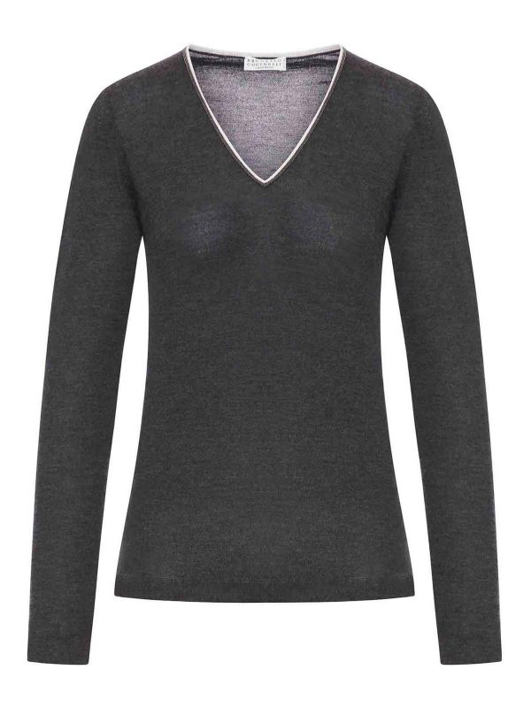 Brunello Cucinelli Pull Col Rond - Gris