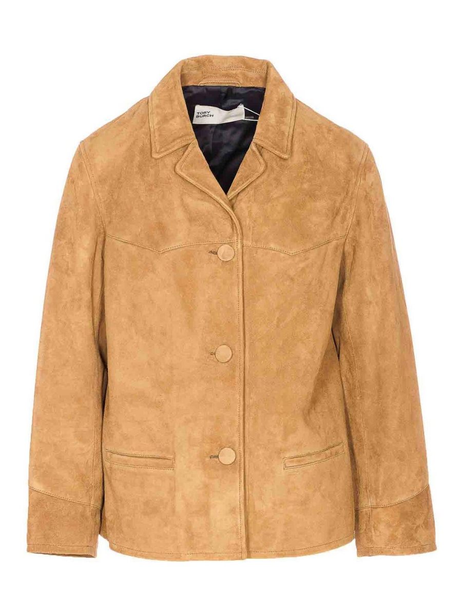 Tory Burch Blouson En Cuir - Beige