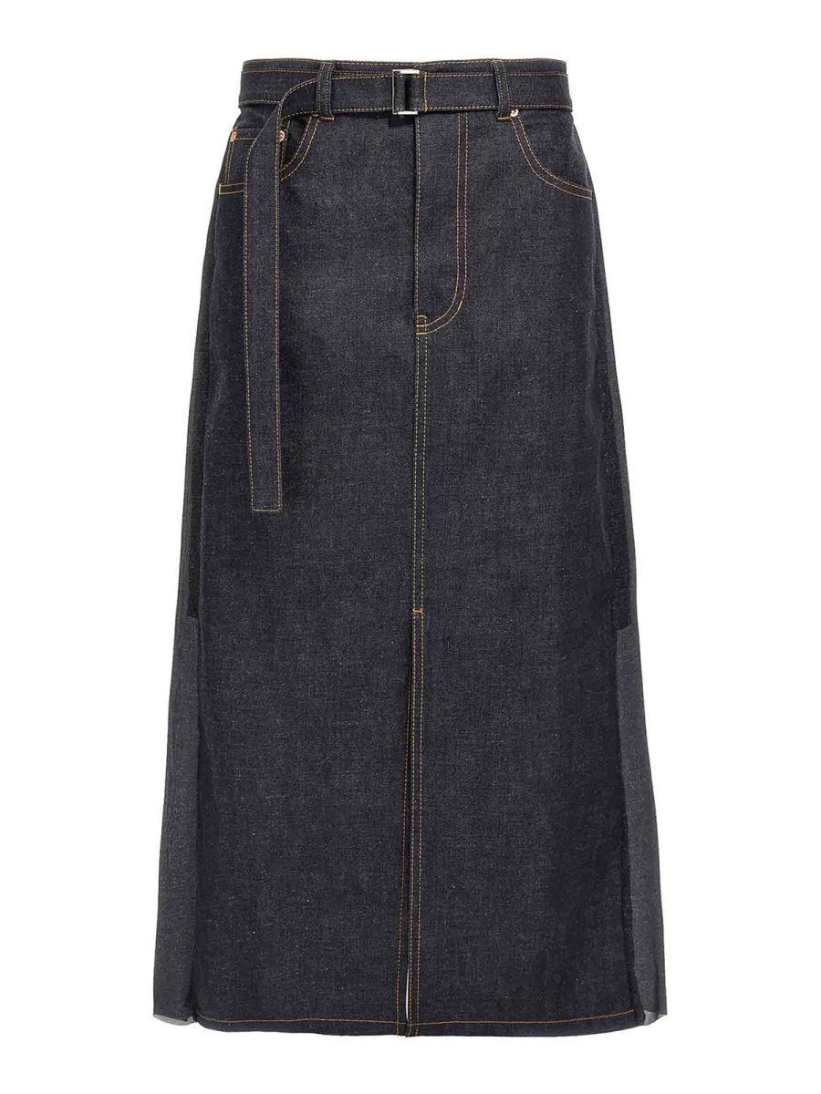 Sacai Jupe Midi - Bleu