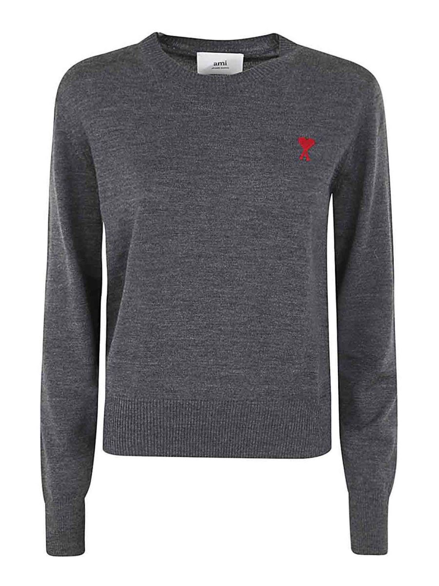 Ami Paris Pull Col Rond - Gris