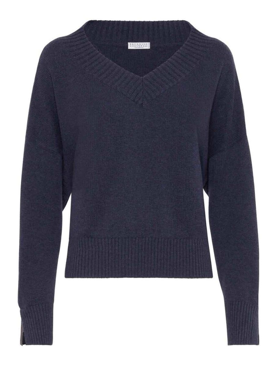 Brunello Cucinelli Pull À Col V - Bleu
