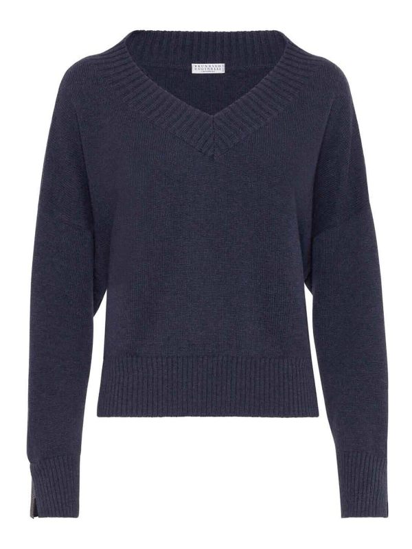 Brunello Cucinelli Pull À Col V - Bleu