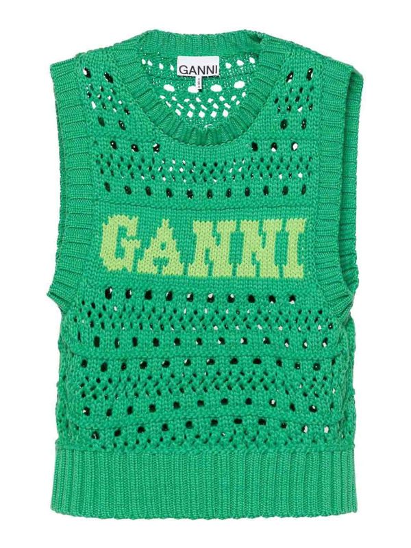 Ganni Pull Col Rond - Vert