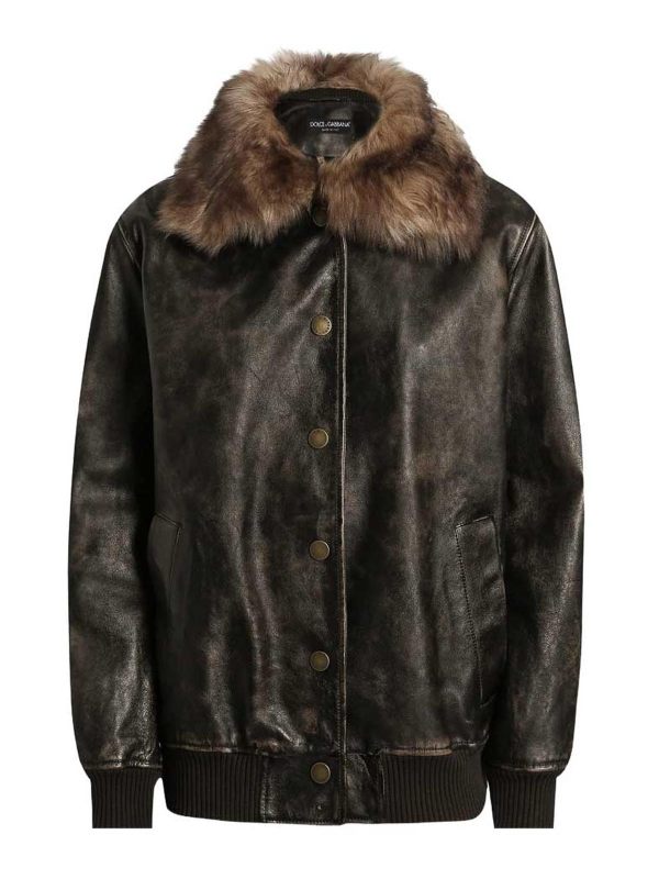 Dolce & Gabbana Manteau En Cuir - Marron