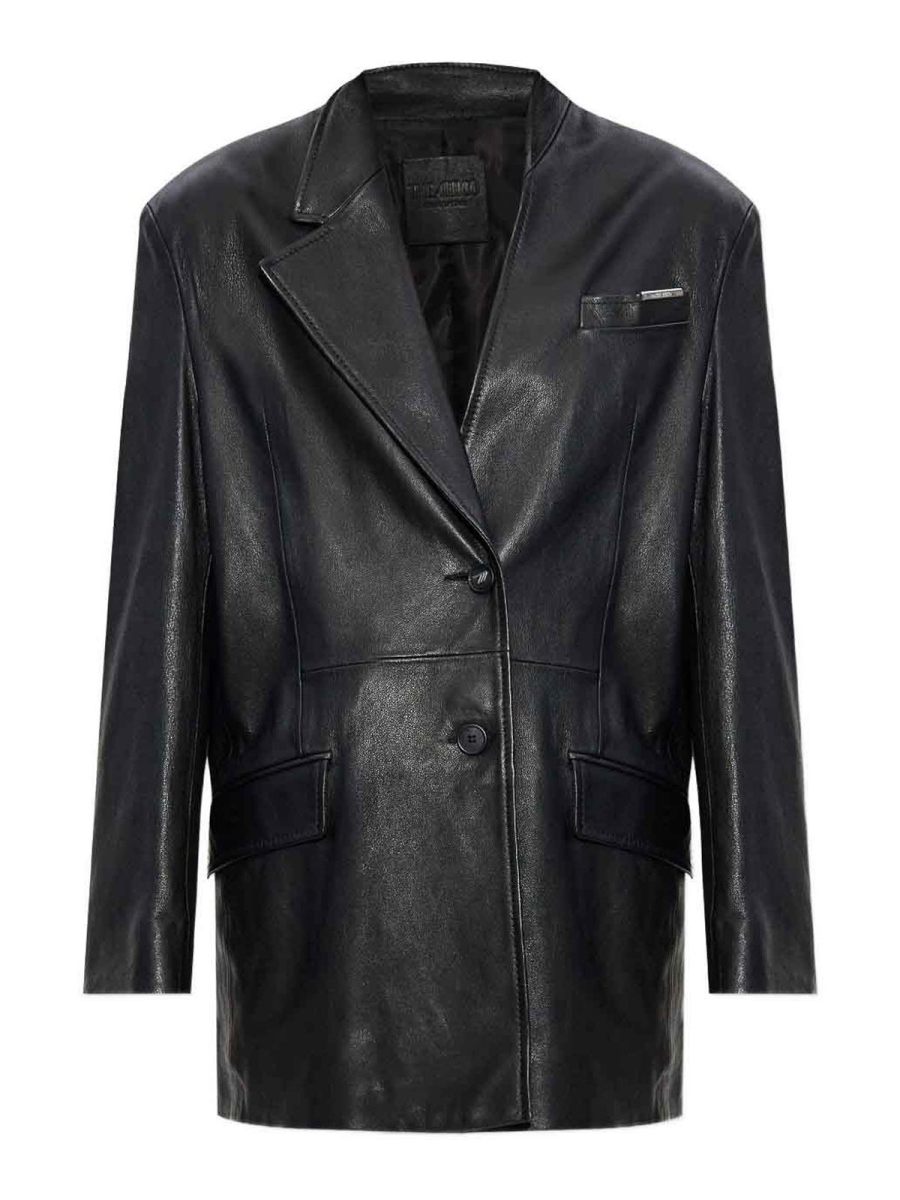 The Attico Blouson En Cuir - Noir