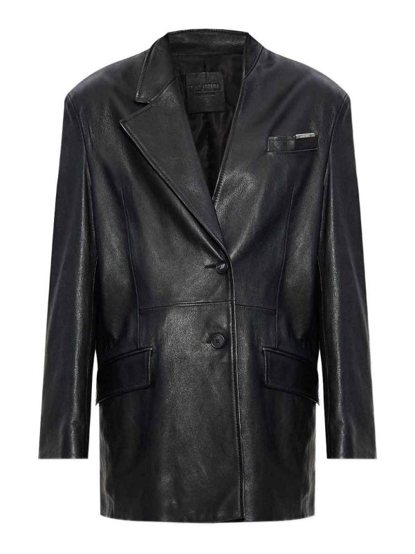 The Attico Blouson En Cuir - Noir