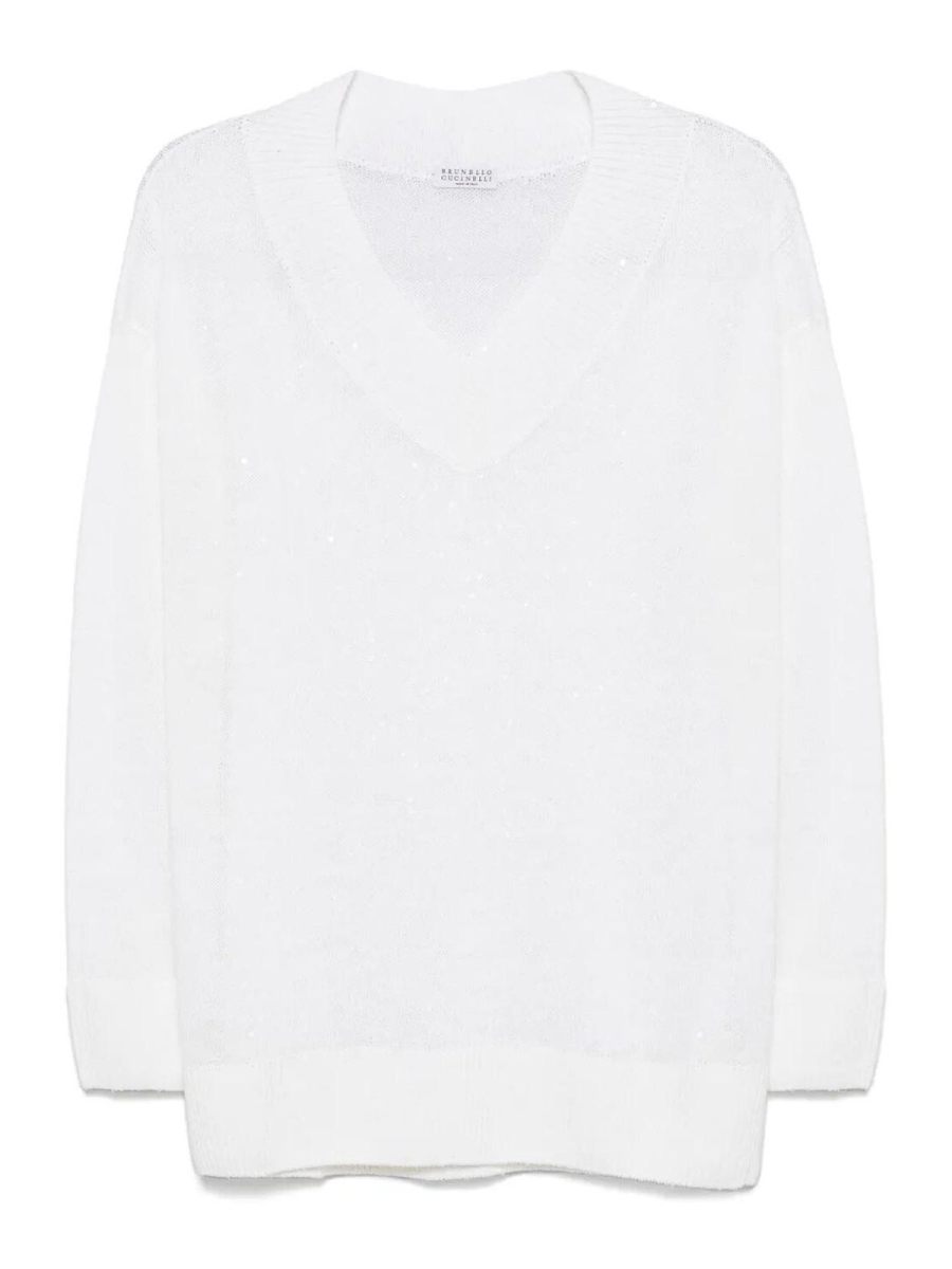 Brunello Cucinelli Pull À Col V - Blanc