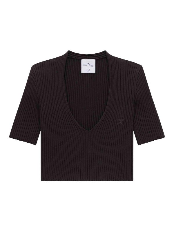 Courreges Pull Col Bateau - Marron