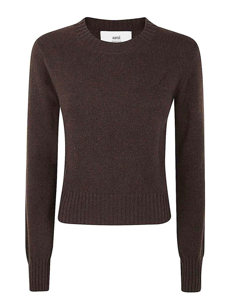 Ami Paris Pull Col Rond - Marron