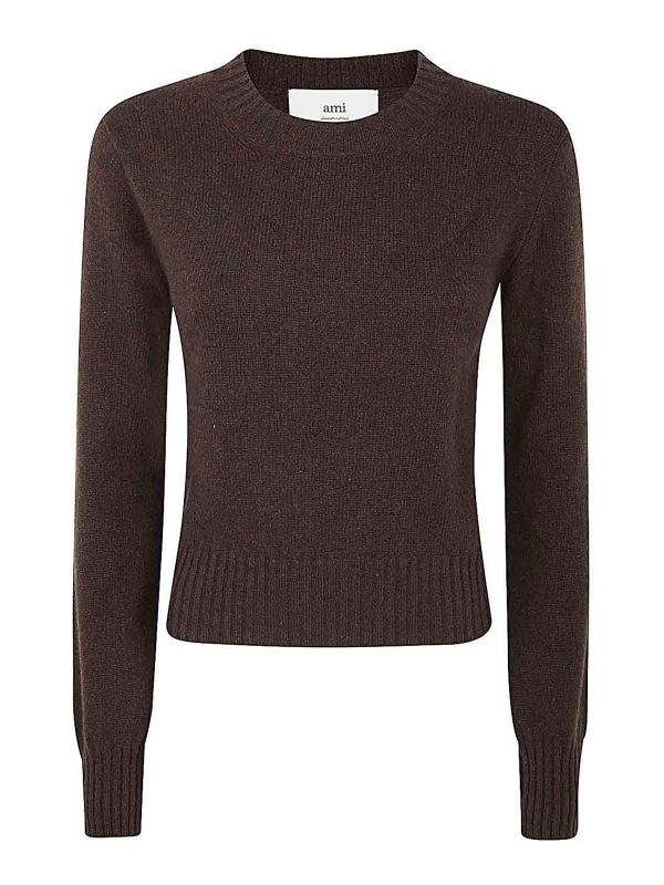 Ami Paris Pull Col Rond - Marron