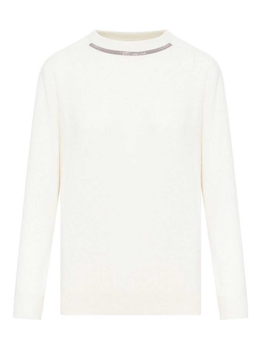Brunello Cucinelli Pull Col Rond - Blanc
