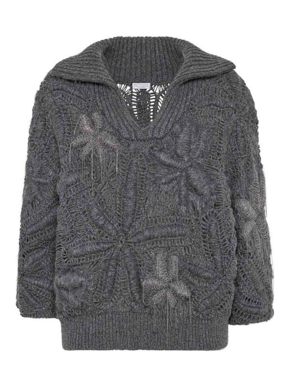 Brunello Cucinelli Pull Col Bateau - Gris